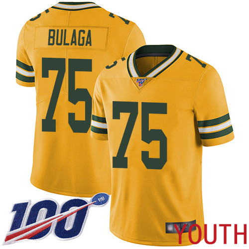 Green Bay Packers Limited Gold Youth #75 Bulaga Bryan Jersey Nike NFL 100th Season Rush Vapor Untouchable